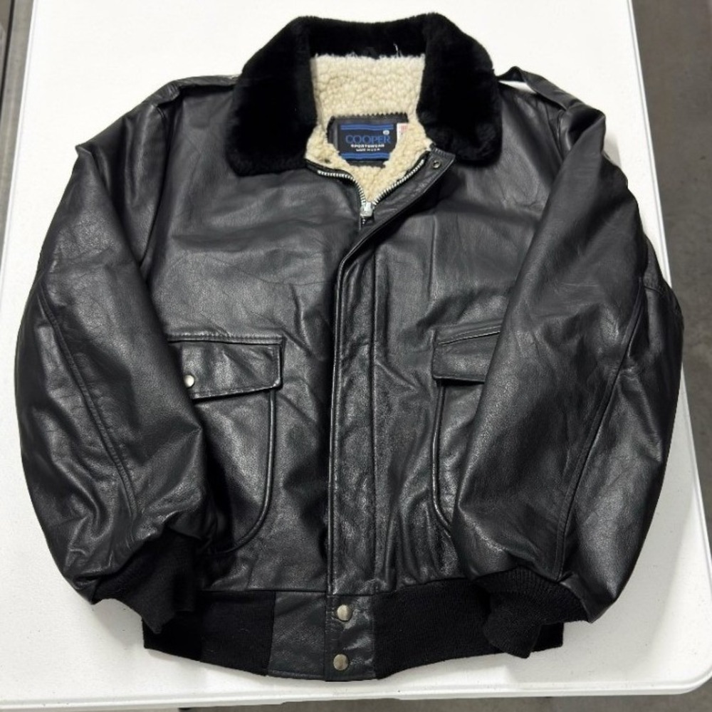 Vintage Cooper Mens Black Leather Flight Bomber Jacket G-1 Aviator Sherpa Lined